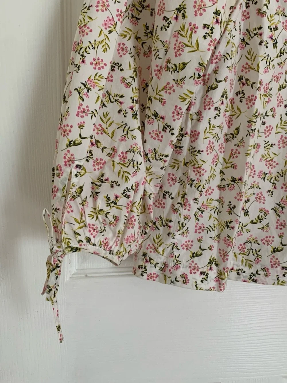 J. Crew Cream Blouse with Pink & Green Floral Print